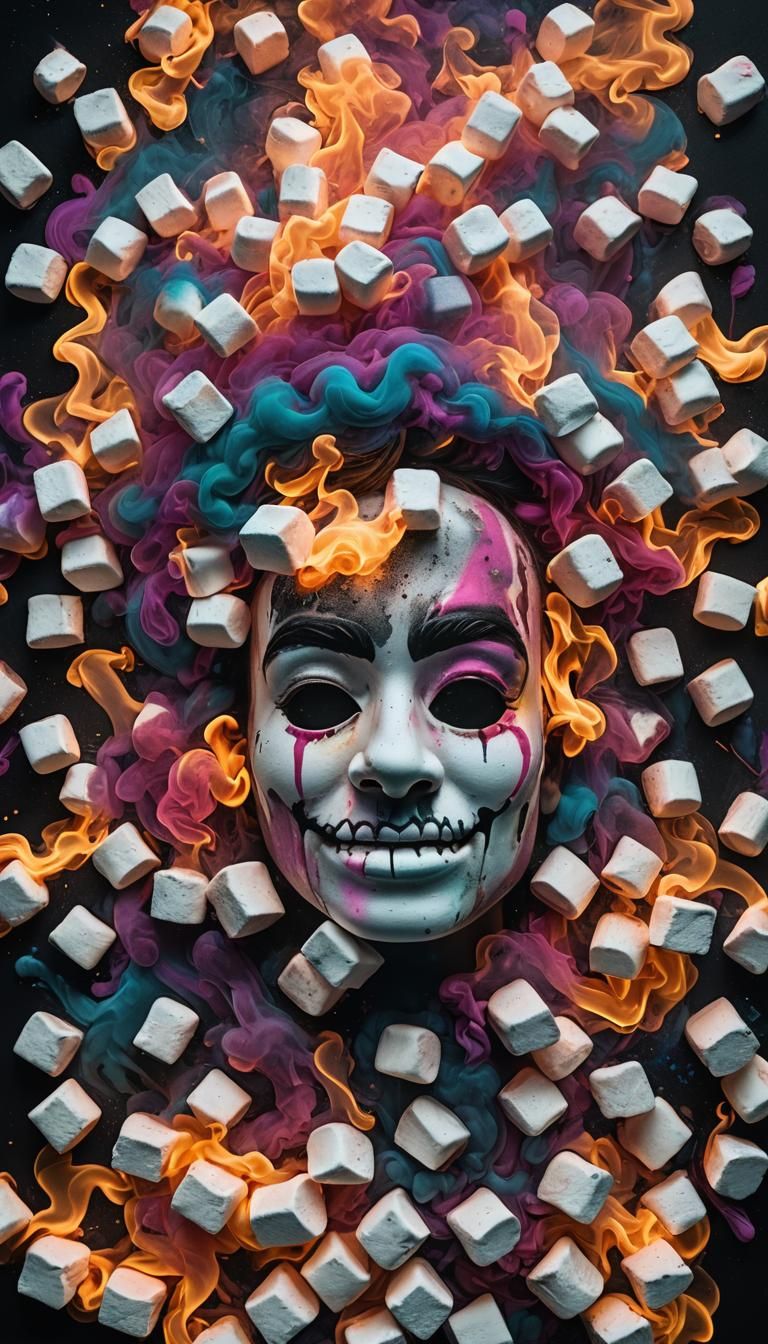 Cyberpunk Marshmallow Icon Glows in Neon City Night