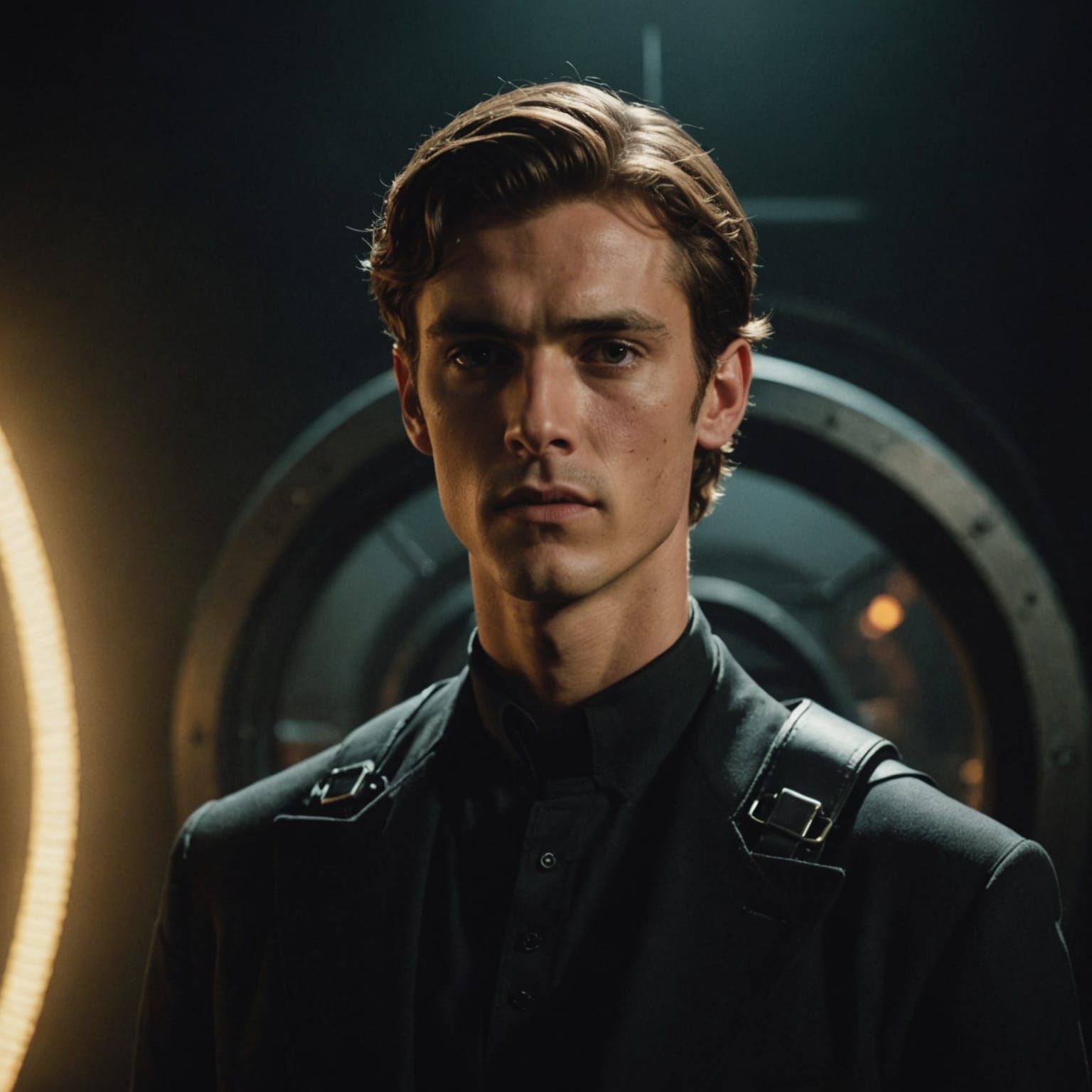 Young Man With Halo of Bond Hair in Black