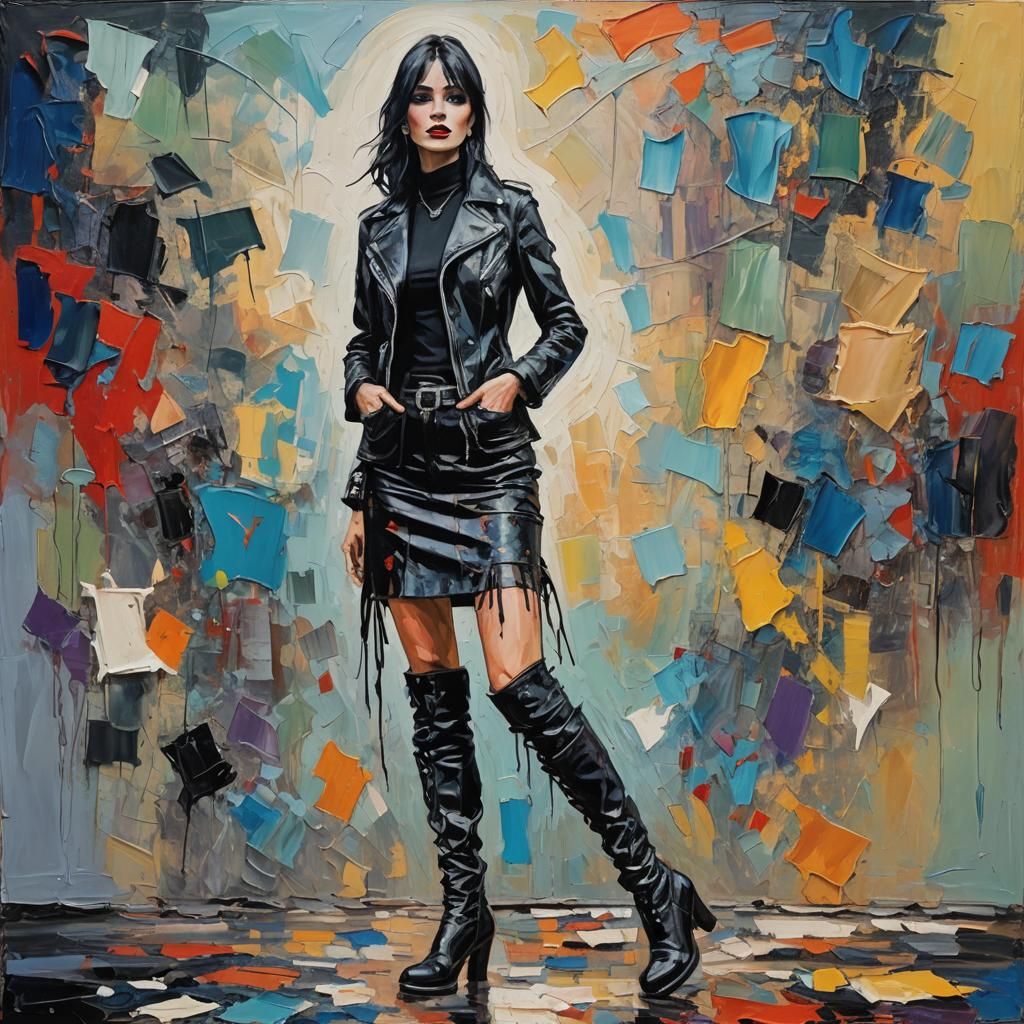 Goth Biker Girls in Neo-Impressionistic Oil Painting