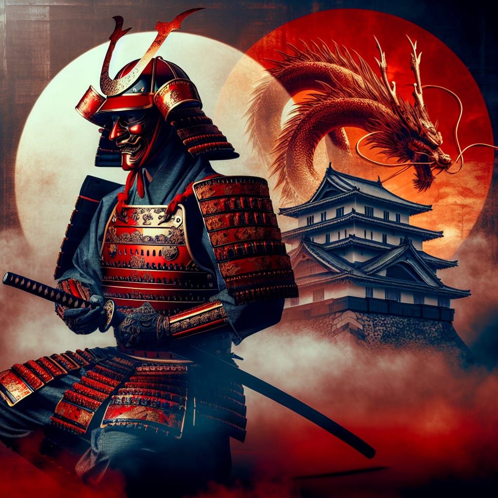 Samurai Warrior with Red Dragon Armor