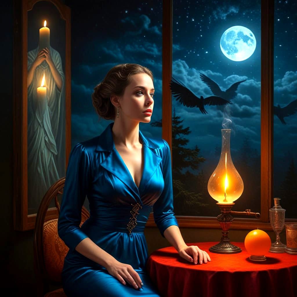 Ethereal Women in Moonlit Study