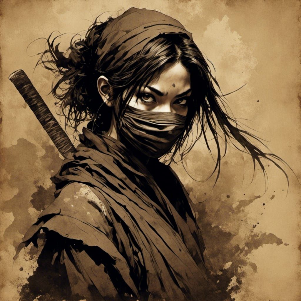 Female Ninja Portrait in Manga Style