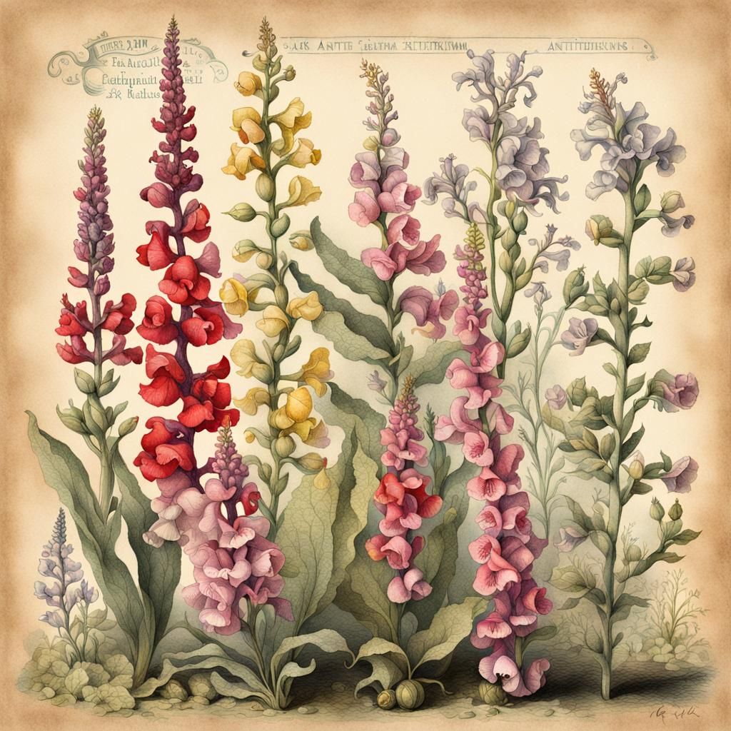 Botanical Ink Illustration of Snapdragons