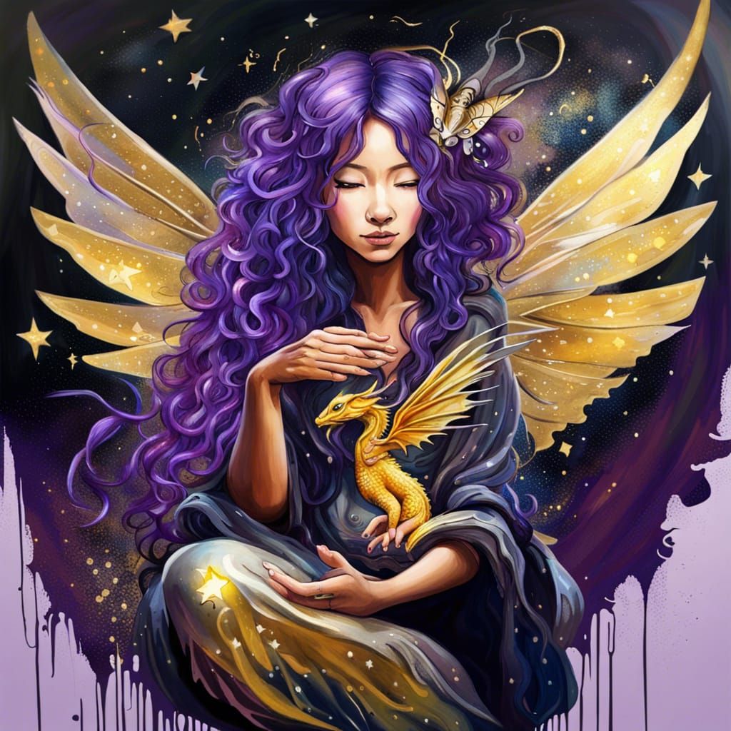 Asian Fairy Holding Golden Dragon, Graffiti Art