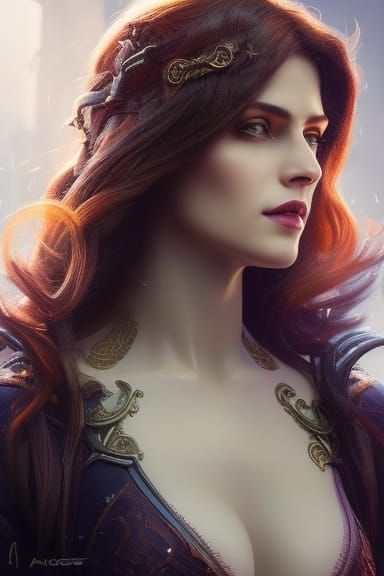 Woman with Goat Skull: Art Nouveau Portrait