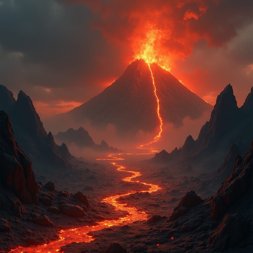 Mount Doom: Apocalyptic Landscape in Beksiński Style