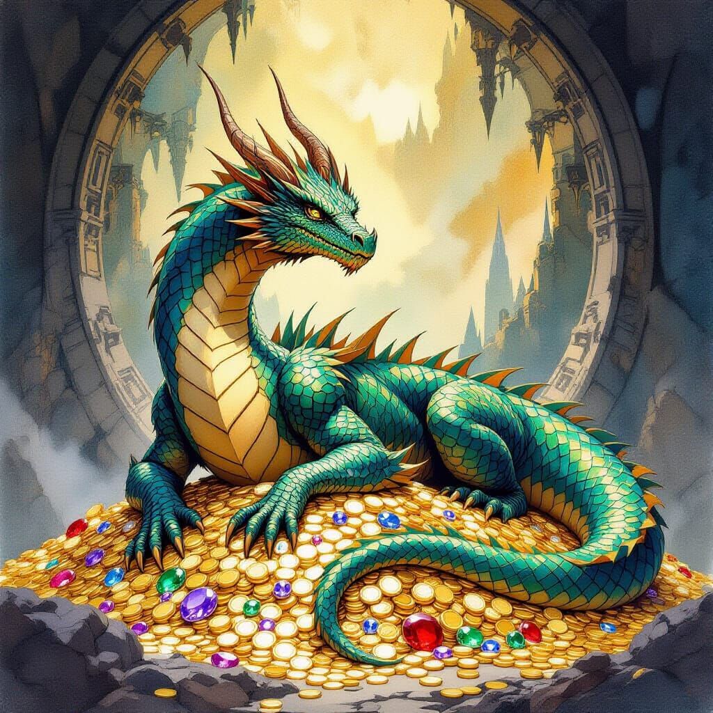 Smaug the Dragon on Hoard of Gold