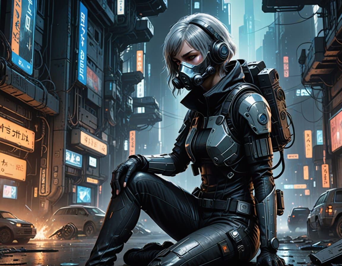 Cyborg Warrior in Post-Apocalyptic Ruins