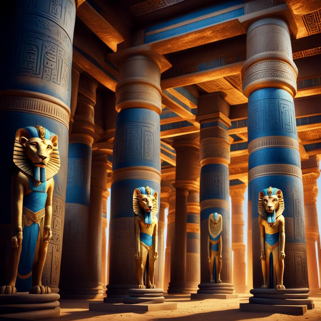 Majestic Egyptian Lion in Ancient Temple Art