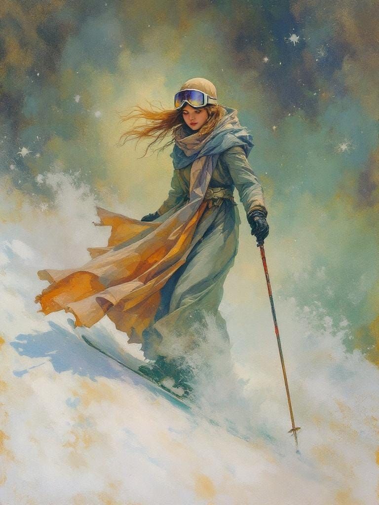 Downhill Skier in Alphonse Mucha Style