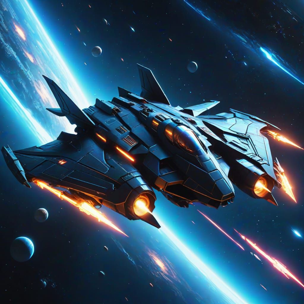 Futuristic Batwing Soaring Through Space in Digital Art