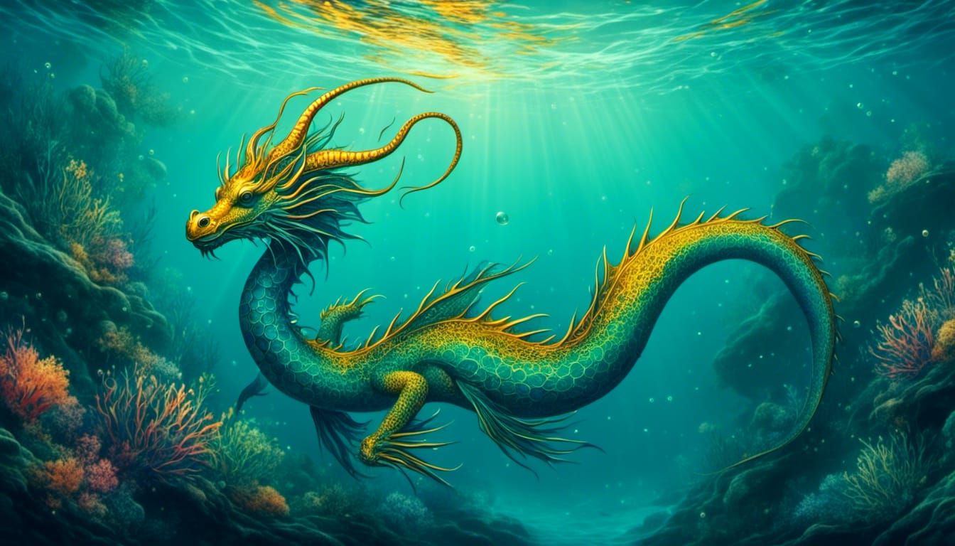 Elegant Sea Dragon Swimming: Digital Art