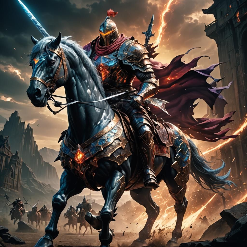 Armored Knight on Horseback in Anime Style