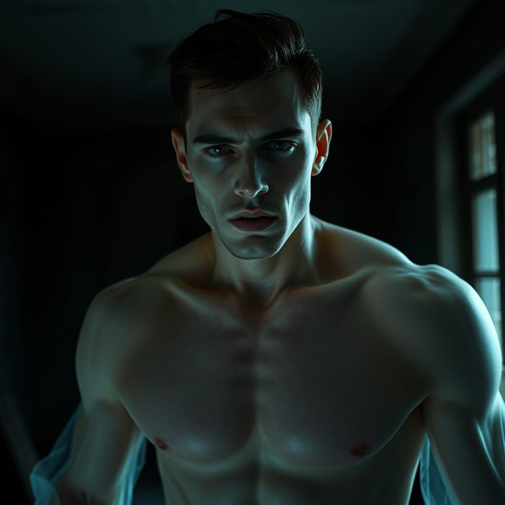 Eerie Ghostly Figure in Haunted House