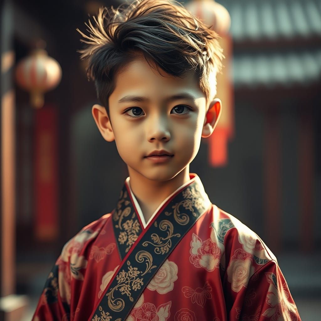 Ethereal Eastern Youth in Traditional Kimono