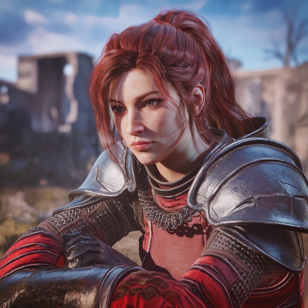 Hyperdetailed Portrait of Armored Redhead Warrior