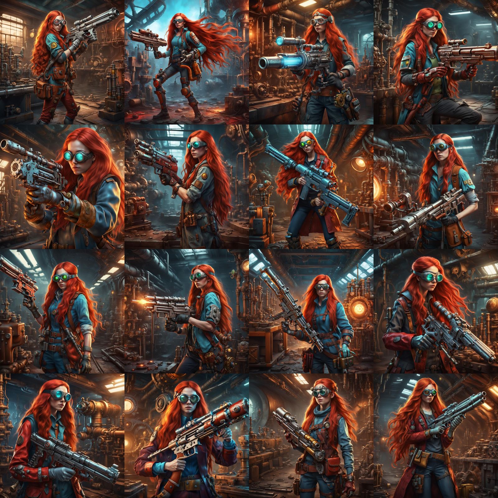 Steampunk Girl with Mechanical Hand Holding Gun