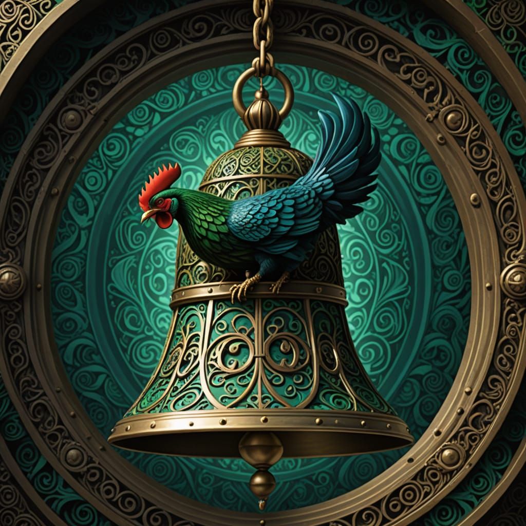 Surreal Bell with Sigils and Feather Rope