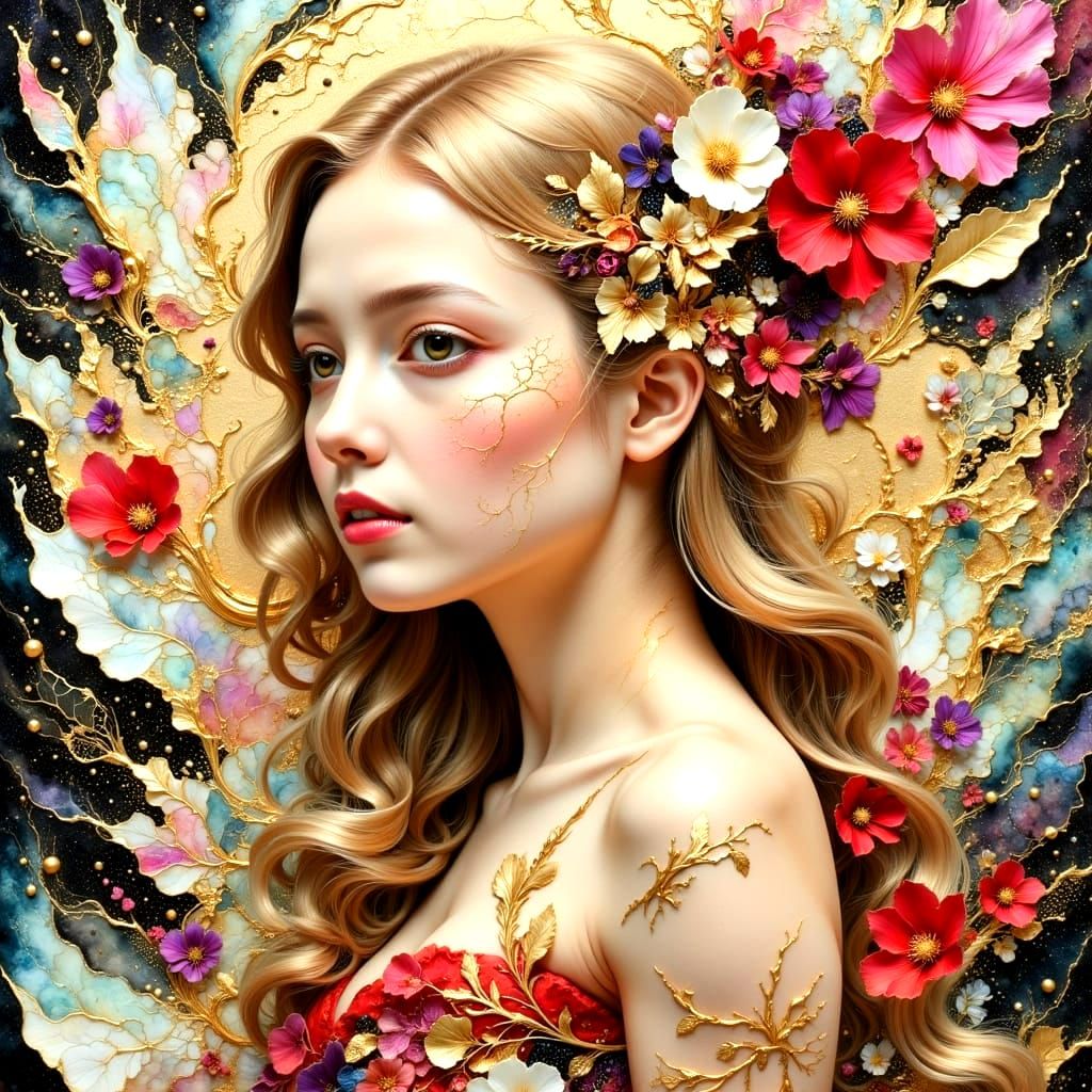 Ethereal Portrait in Watercolor-Inspired Hyperrealism