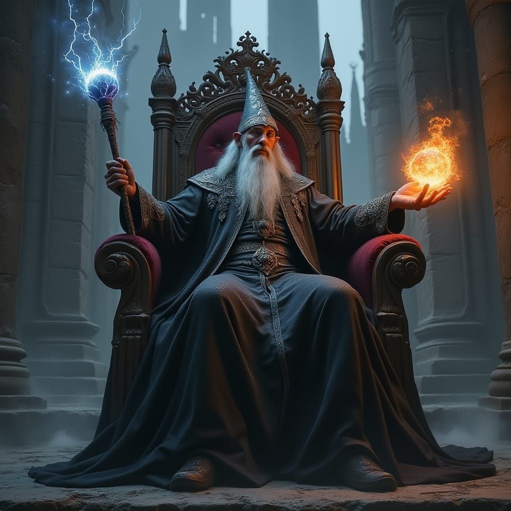 Gothic Wizard Master Reigns Over Dark Castle Realm