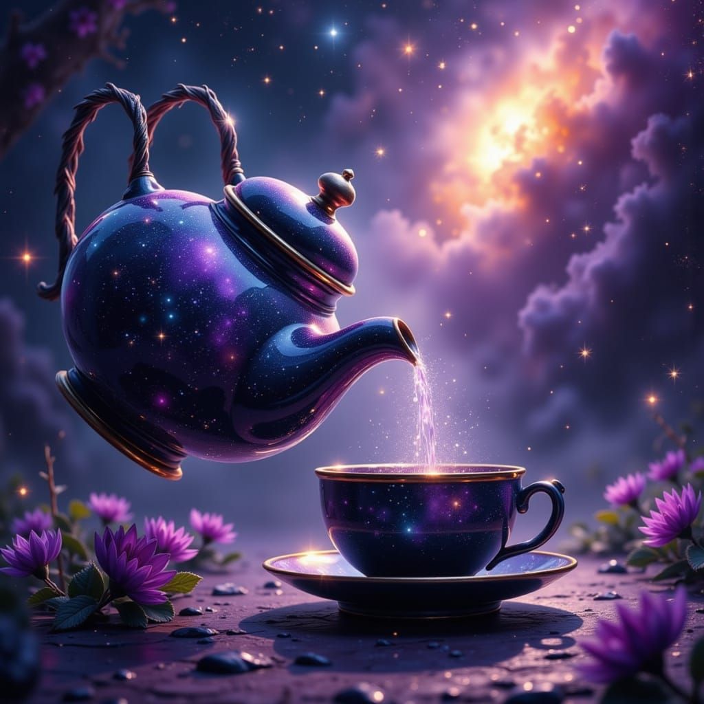 Obsidian Teapot Pours Stardust into Nightshade Cup