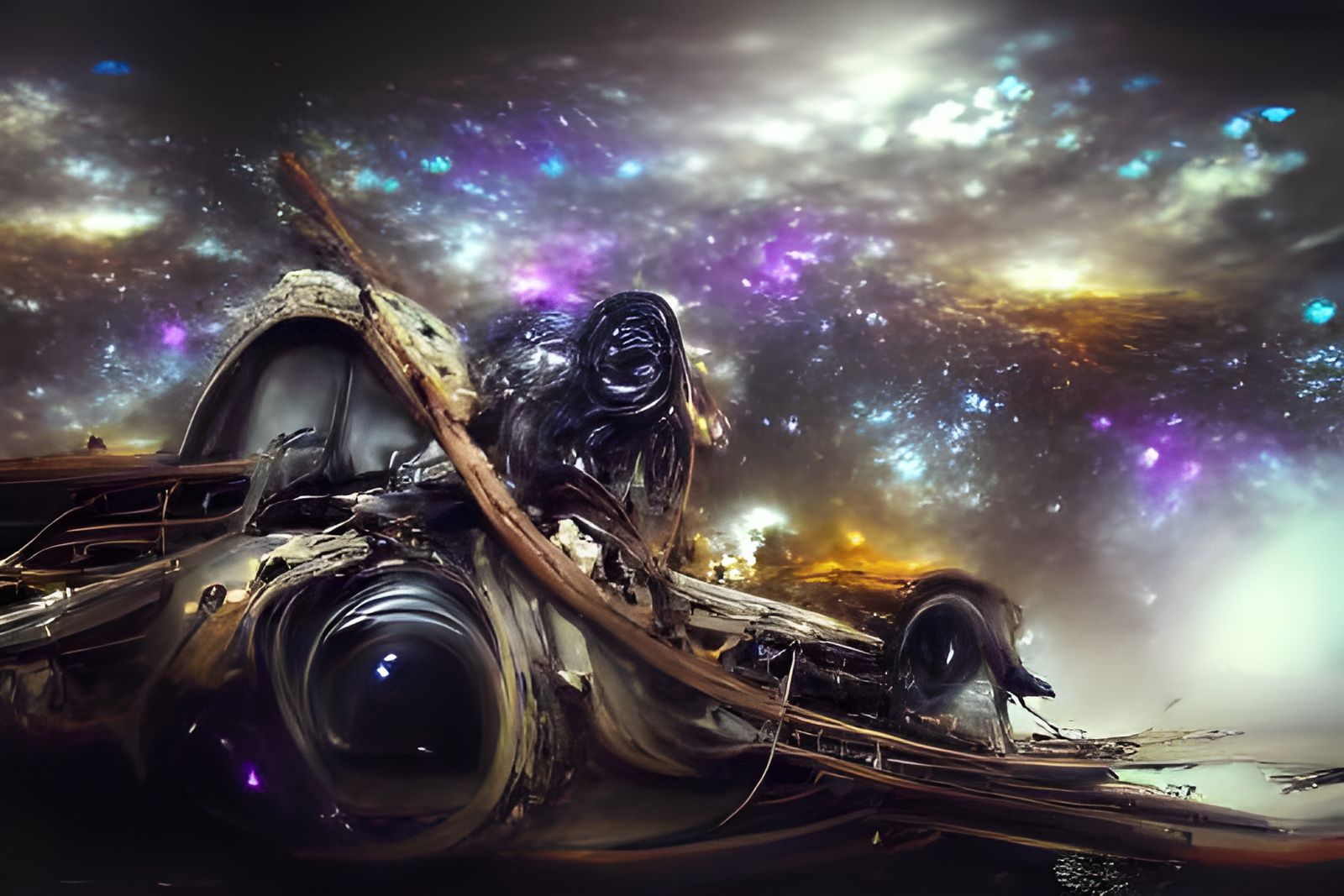 Space Pirate Ship Soaring Through Galaxy Nebula