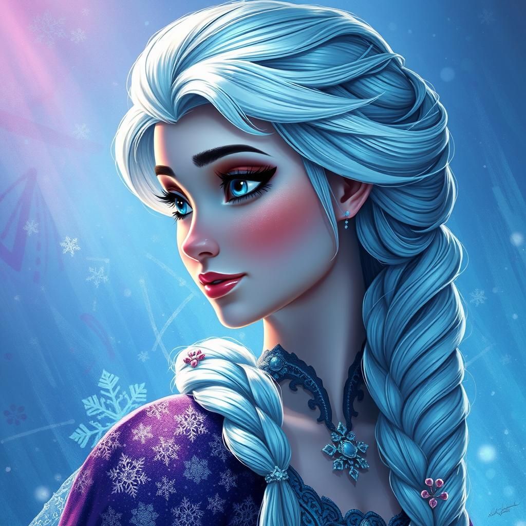 Hyperrealistic Elsa Portrait in Vibrant Digital Art Style