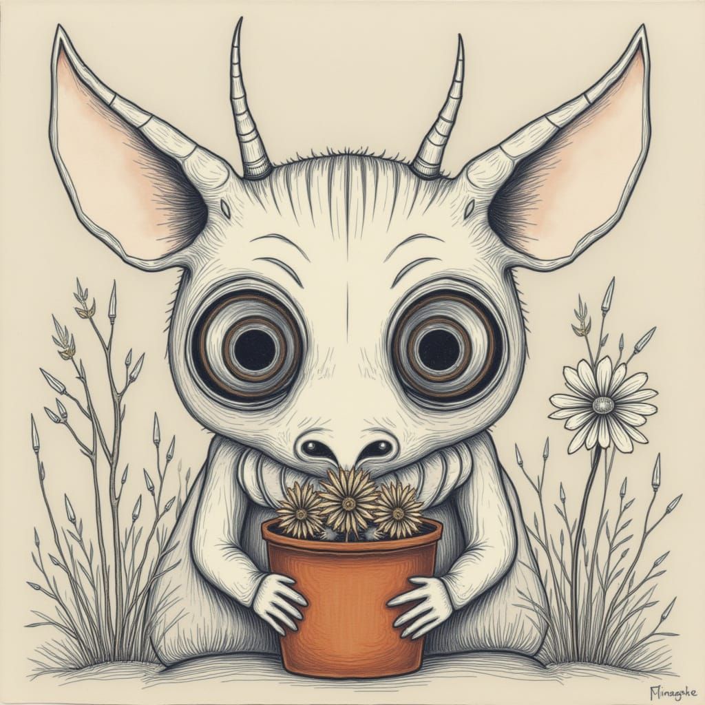 Cute Creature Holding Flowerpot
