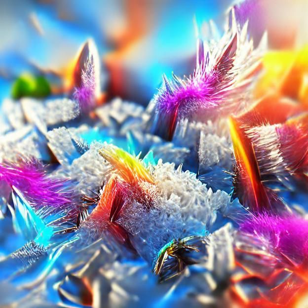 Detailed Macro Photograph of Colorful Ice Crystals