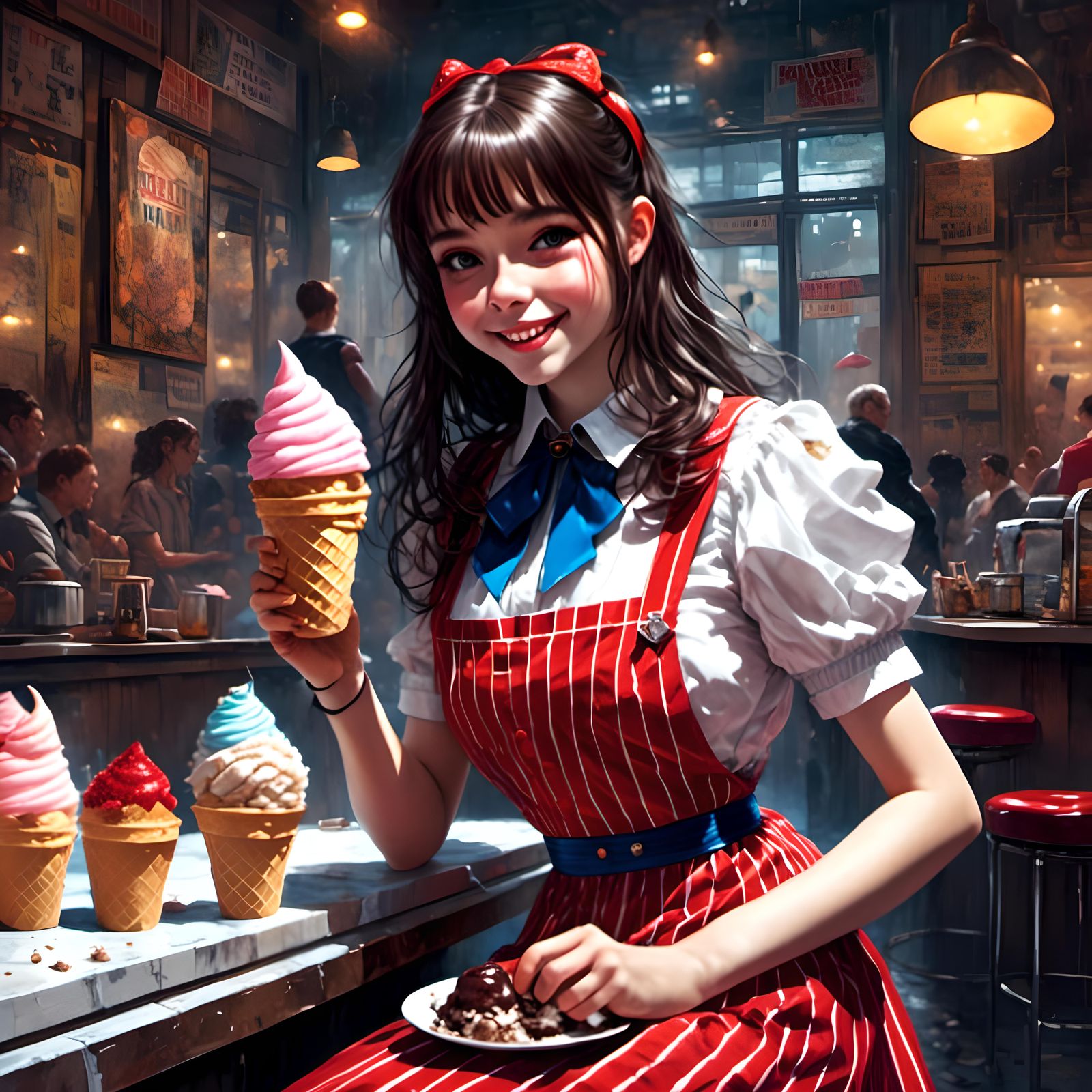 1970s Teen Girl Serving Ice Cream Cone