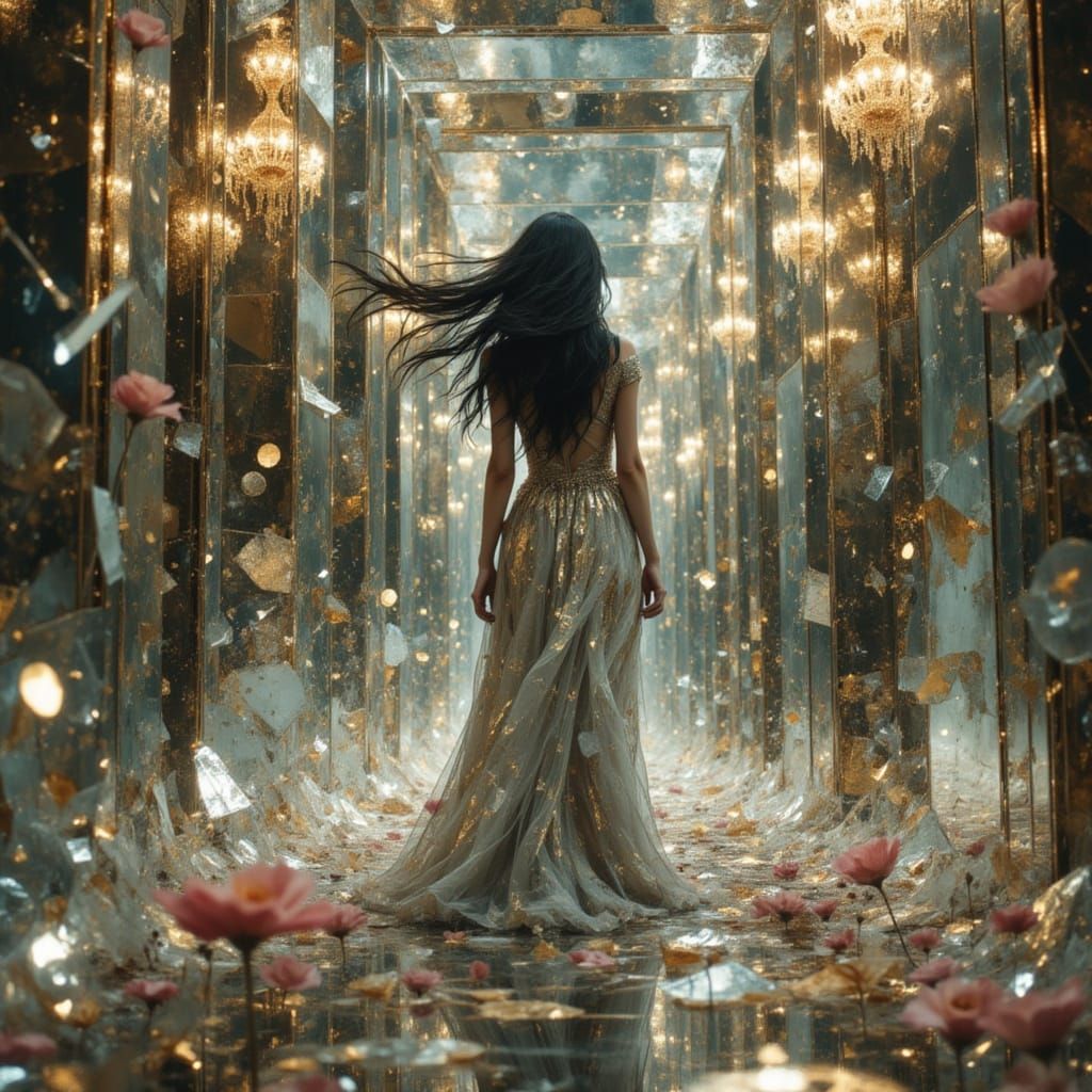 Sarah Shattering Mirrored Ballroom in Dreamcore Style
