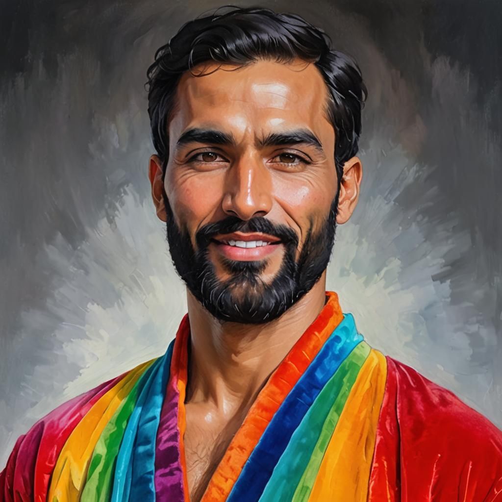 Rainbow Robe: Art Nouveau Portrait of a Handsome Man