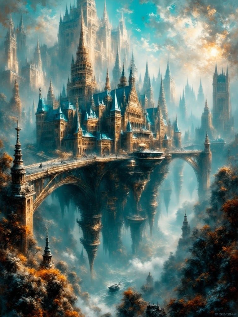 Futuristic Floating City with Gothic Spires