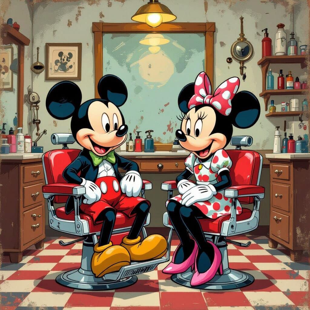 Mickey and Minnie at the Barber Shop