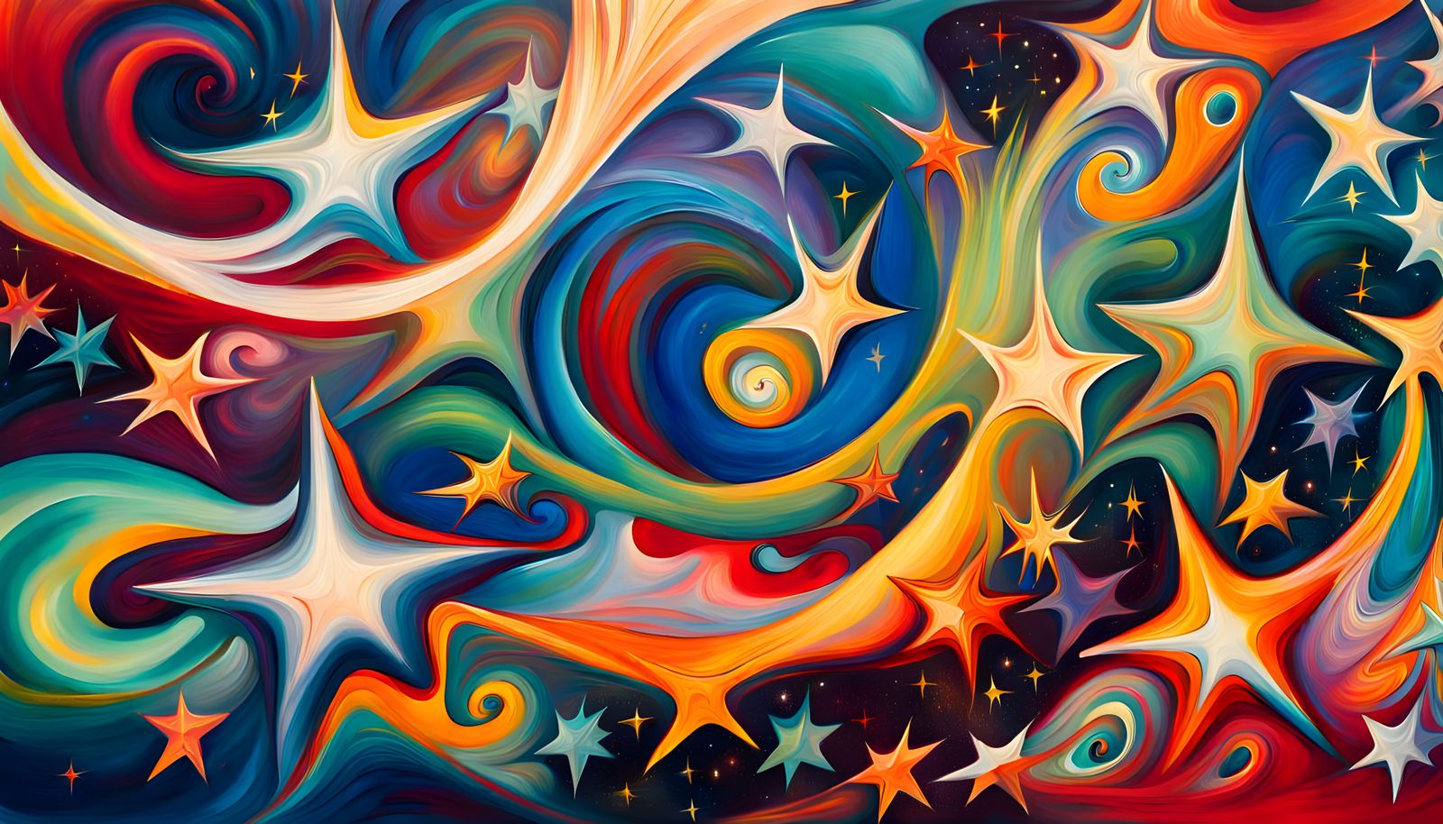 Iridescent Stars Family in Abstract Expressionism Style