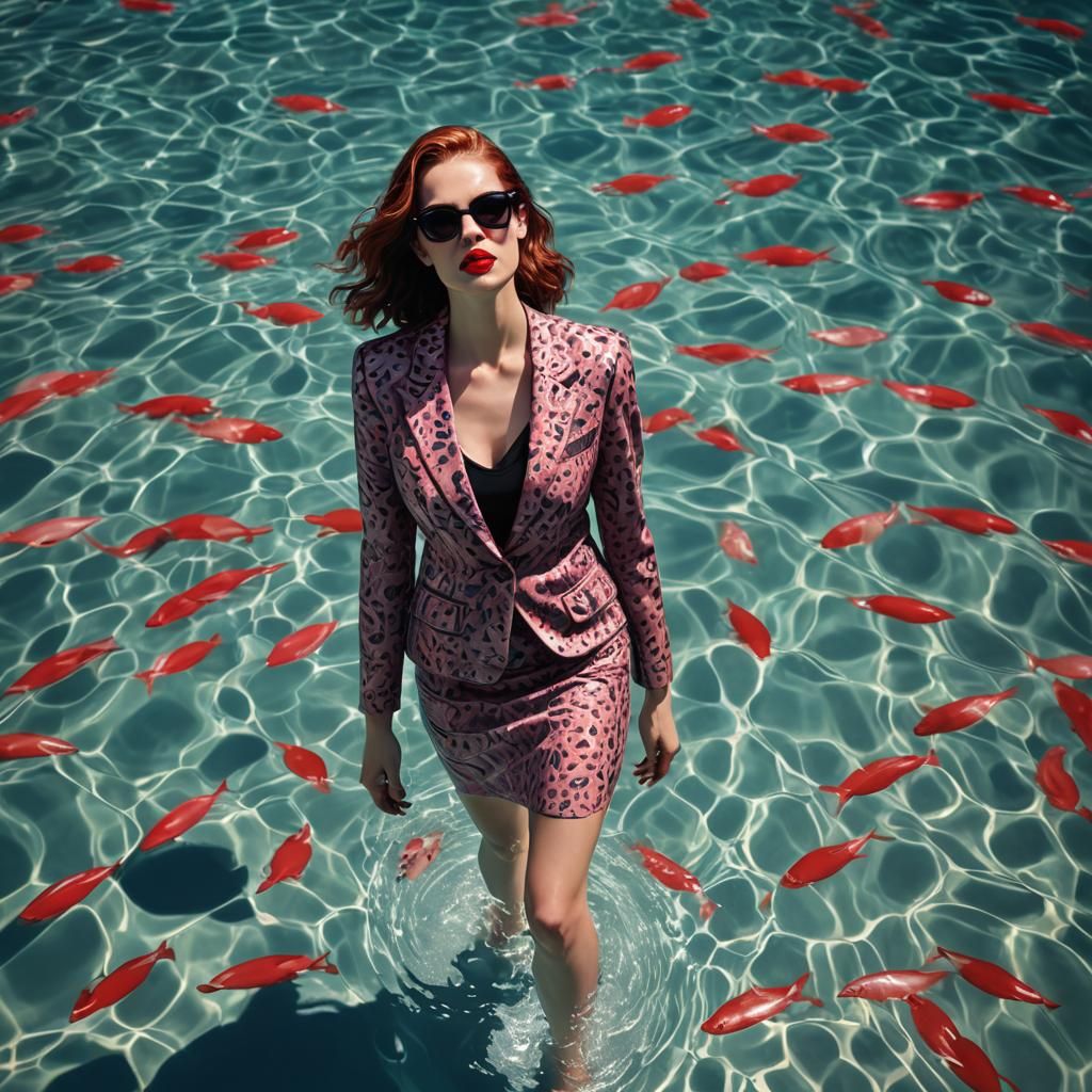 Glamorous Woman Swimming: Detailed Matte Painting