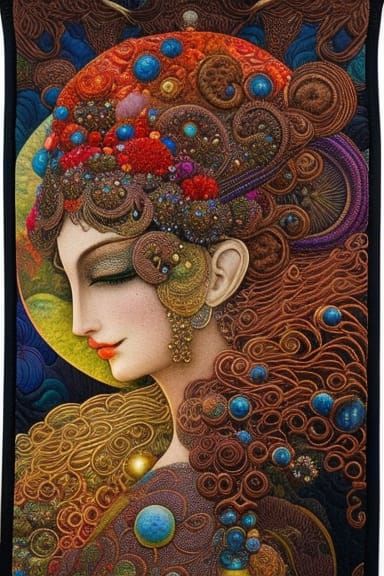 Sun Goddess Profile with Glass Beads and Gems