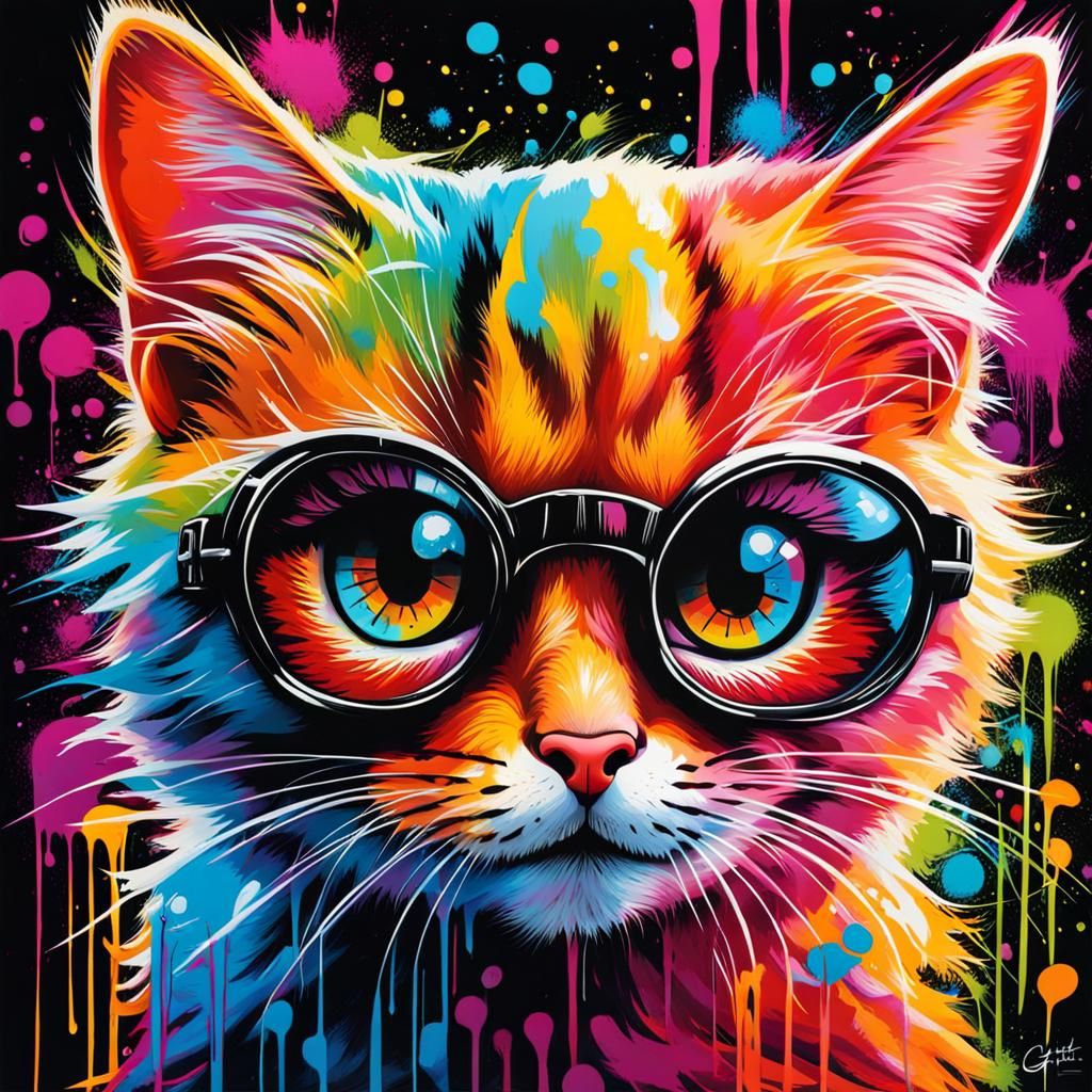 Colorful Graffiti Cat in the City