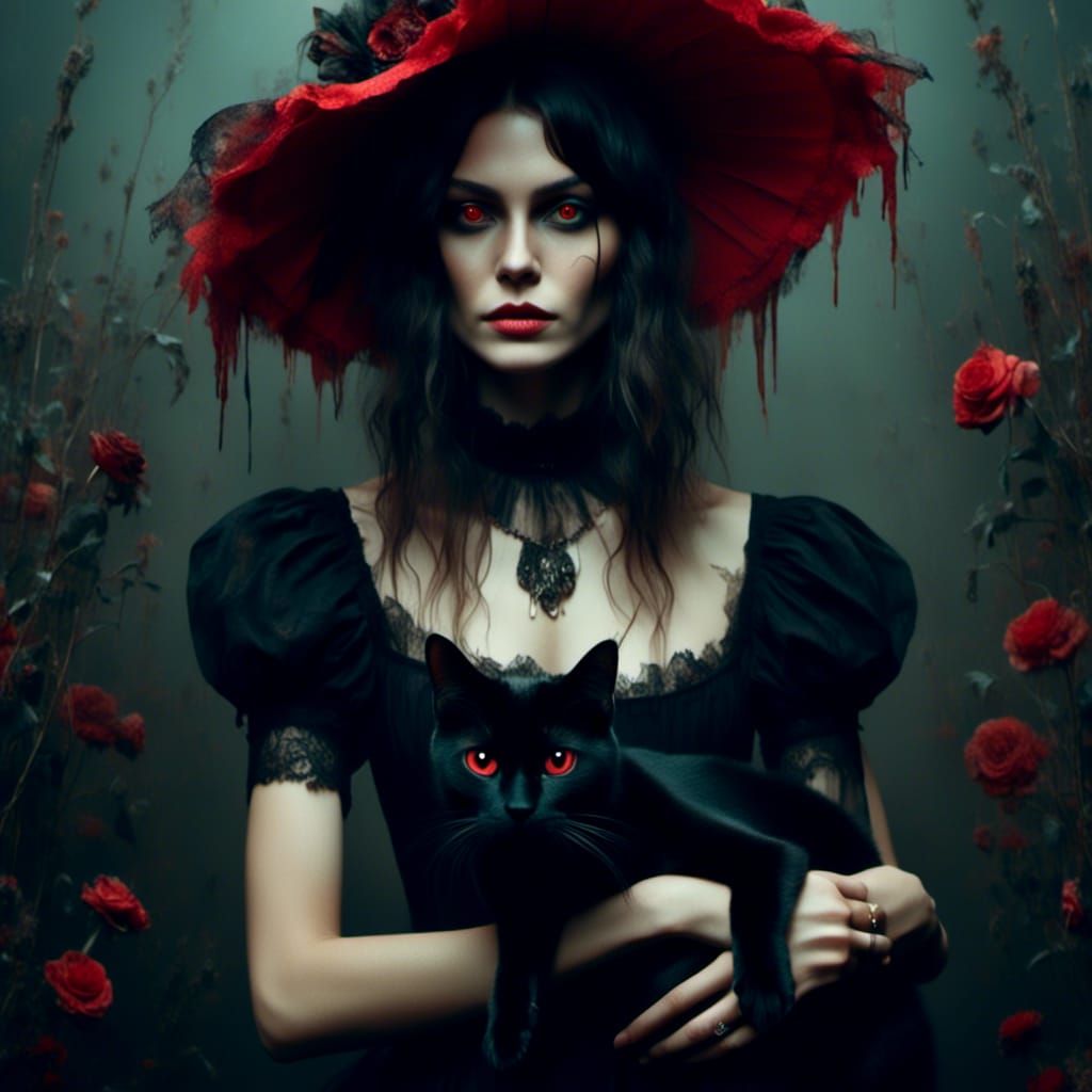 Woman with Cat in Hyperrealistic Style