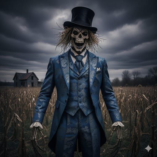 Victorian Scarecrow in Gothic Blue Suit