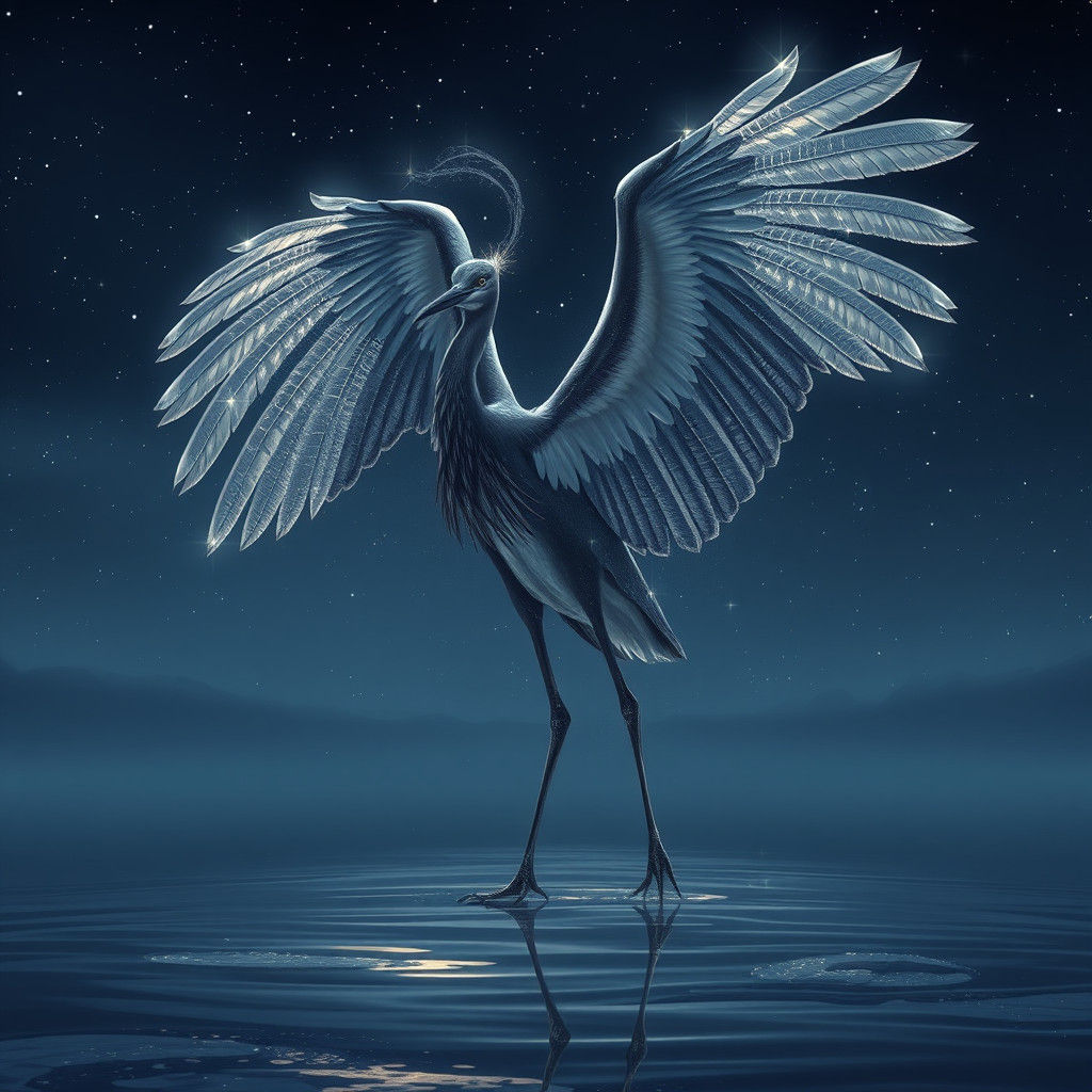 Ethereal Black Heron in Dreamlike Digital Art