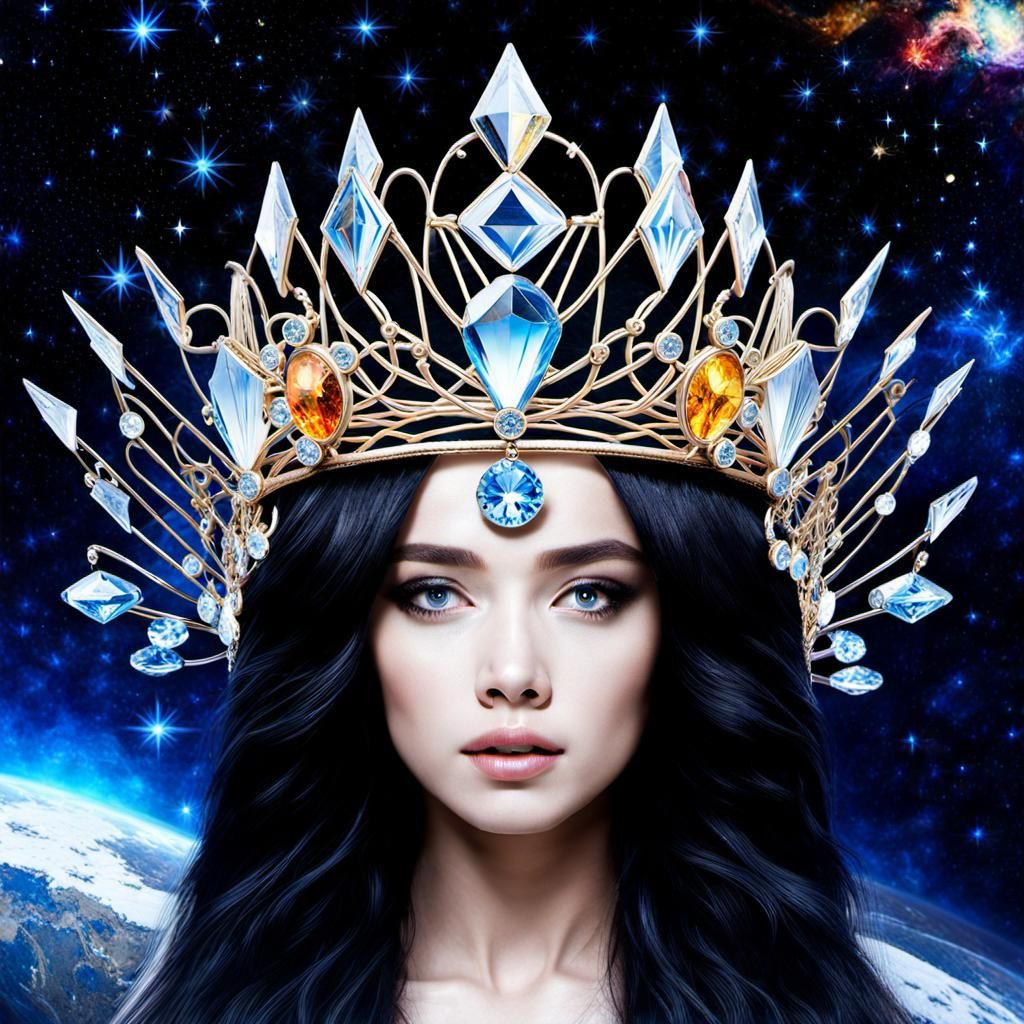 Crystal Tiara Crown in Abstract Expressionism Style