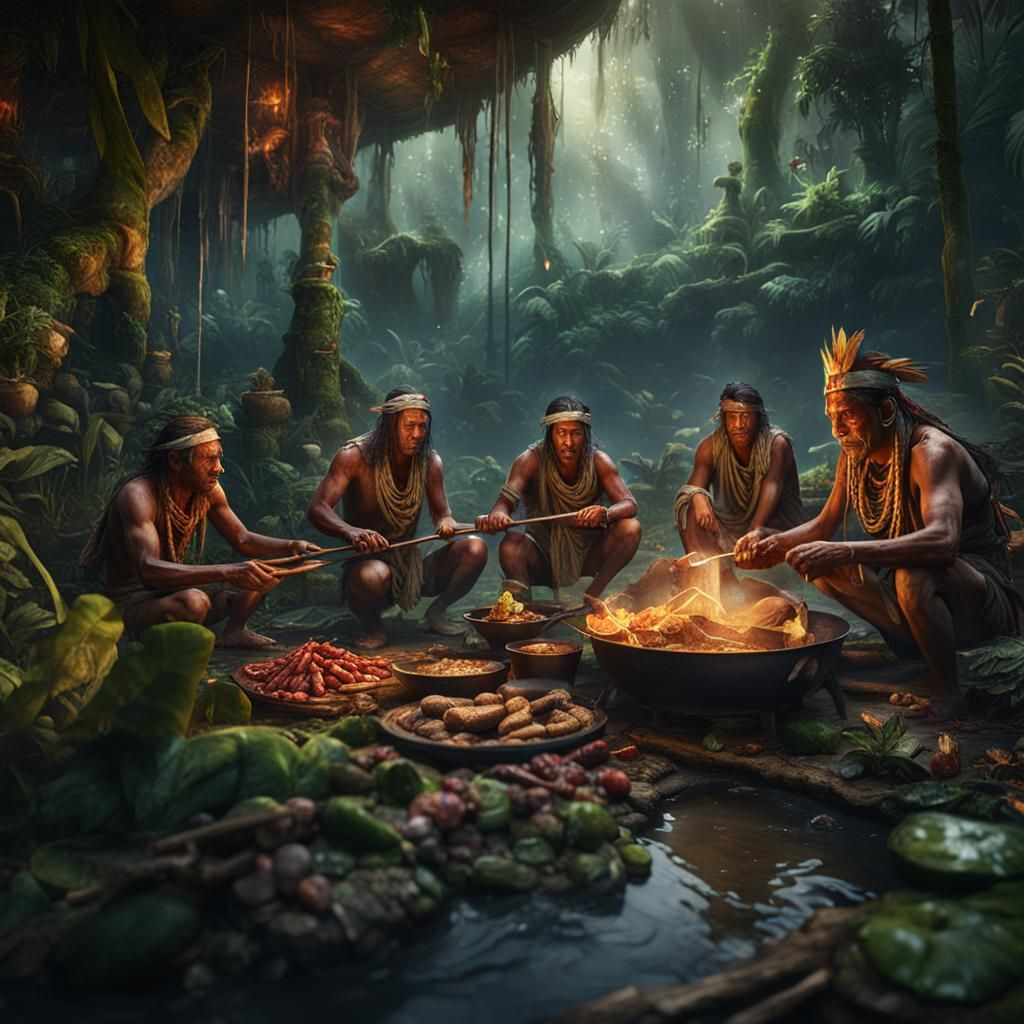 Amazon Cannibal Tribe: Detailed Matte Painting