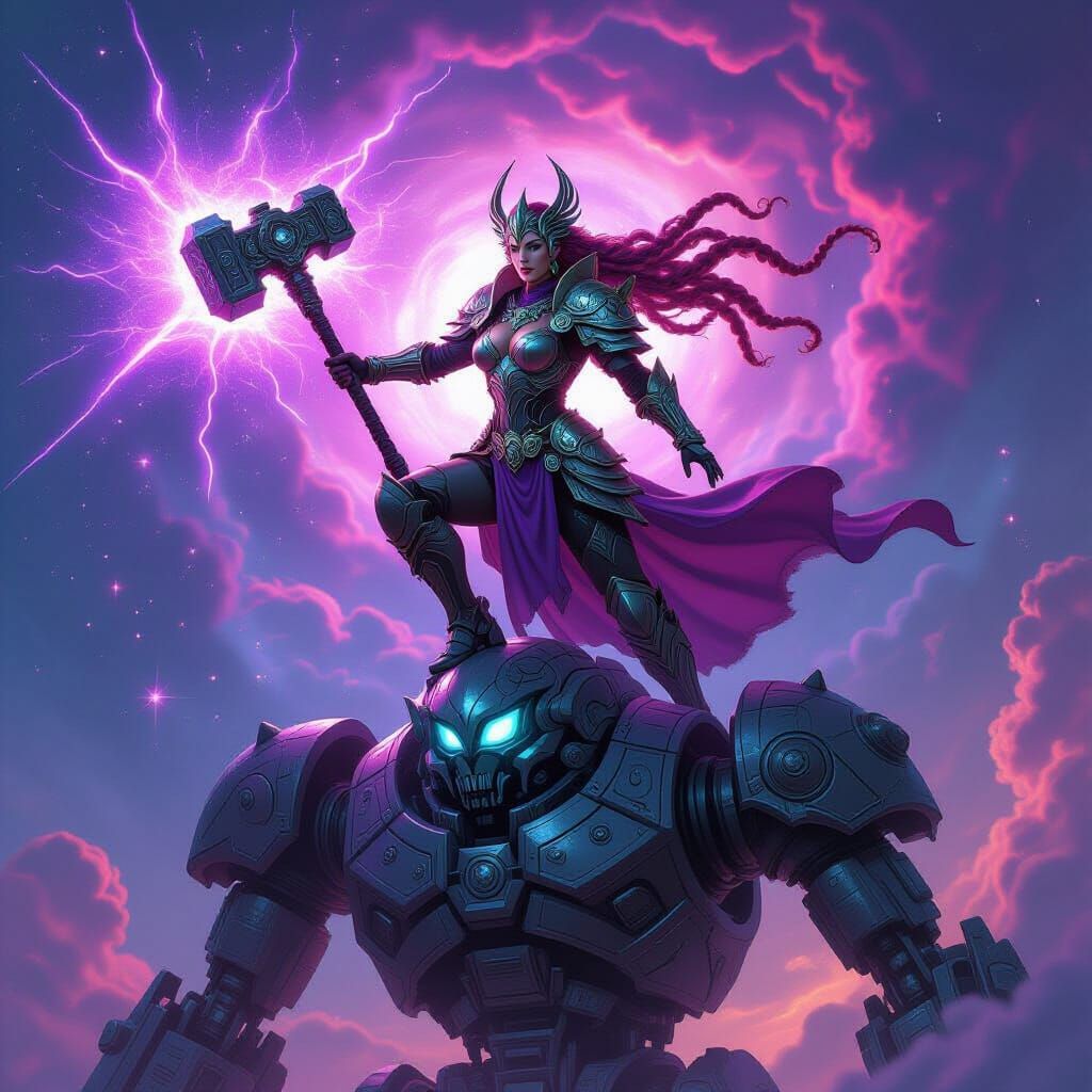 Valkyrie Warrior on Clockwork Golem in Nebula