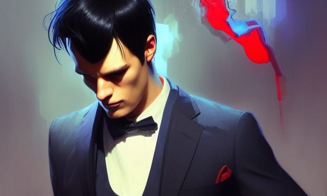 Man in Red and Blue Suit: Hyperdetailed Portrait