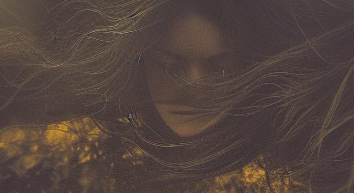 Ethereal Woman in Profile, Hair Floating in Soft Focus