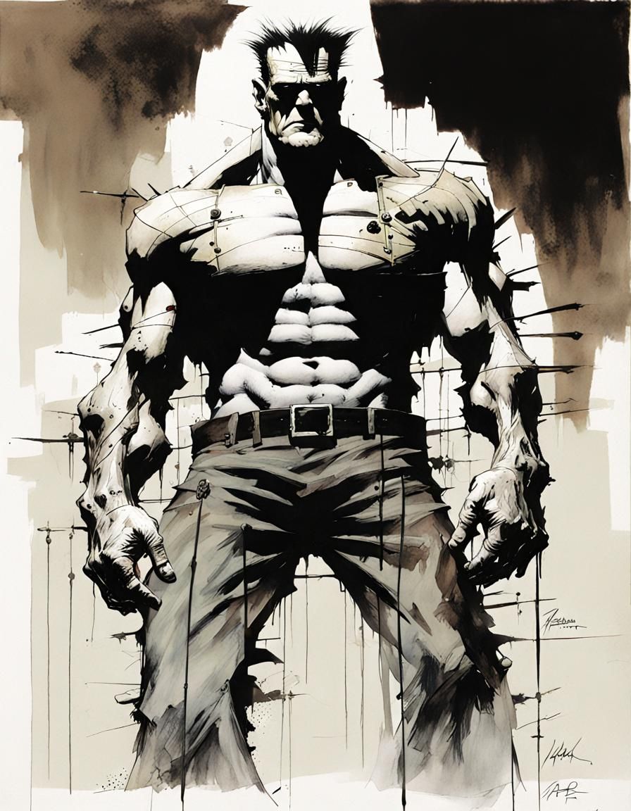 Frankenstein Comic Book Cover Art in Bisley Style
