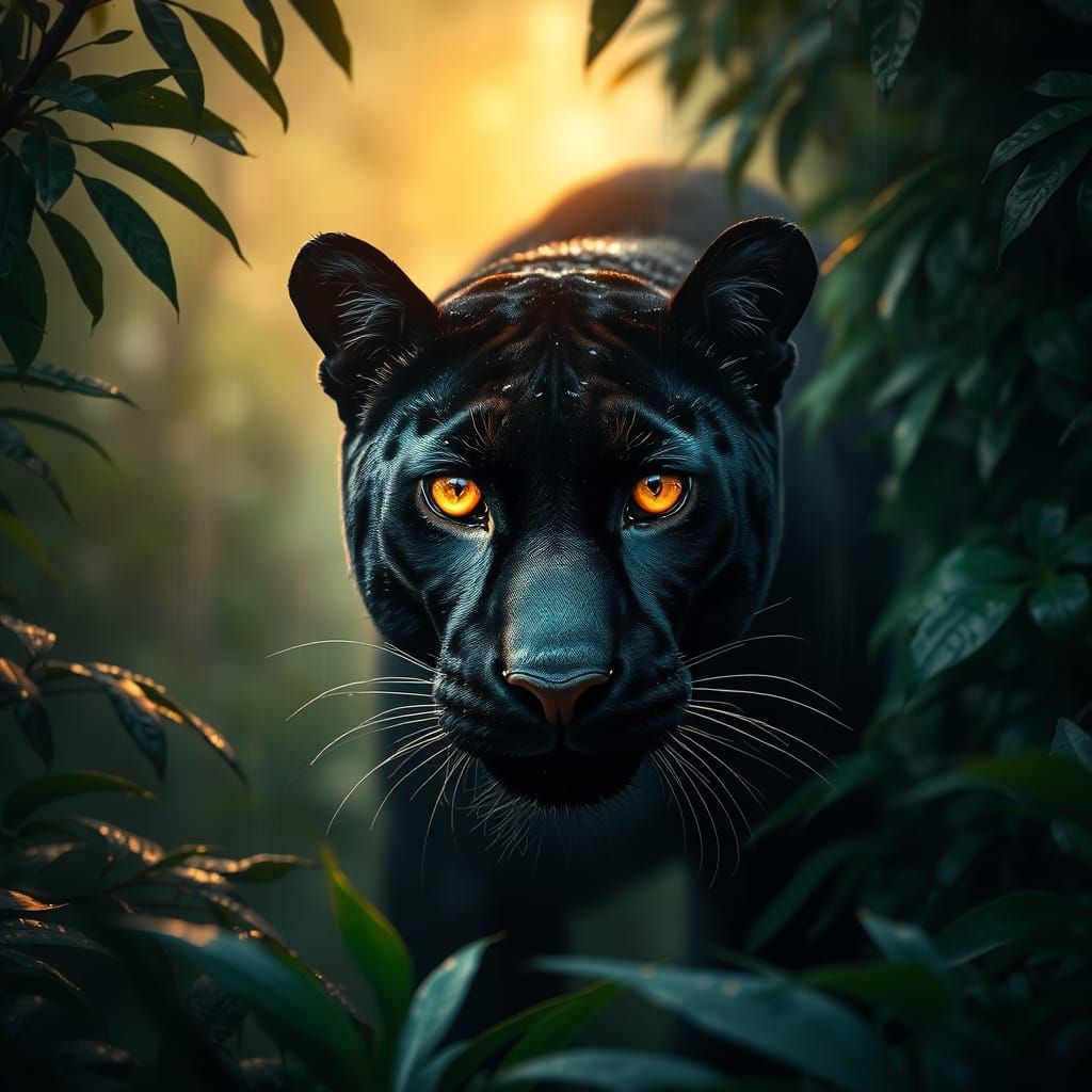 Black Panther Emerges from Misty Jungle