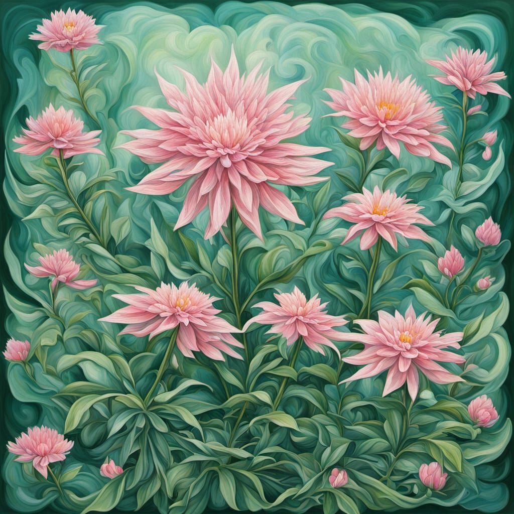 Surreal Cubist Conifer Scene with Neptune Accents