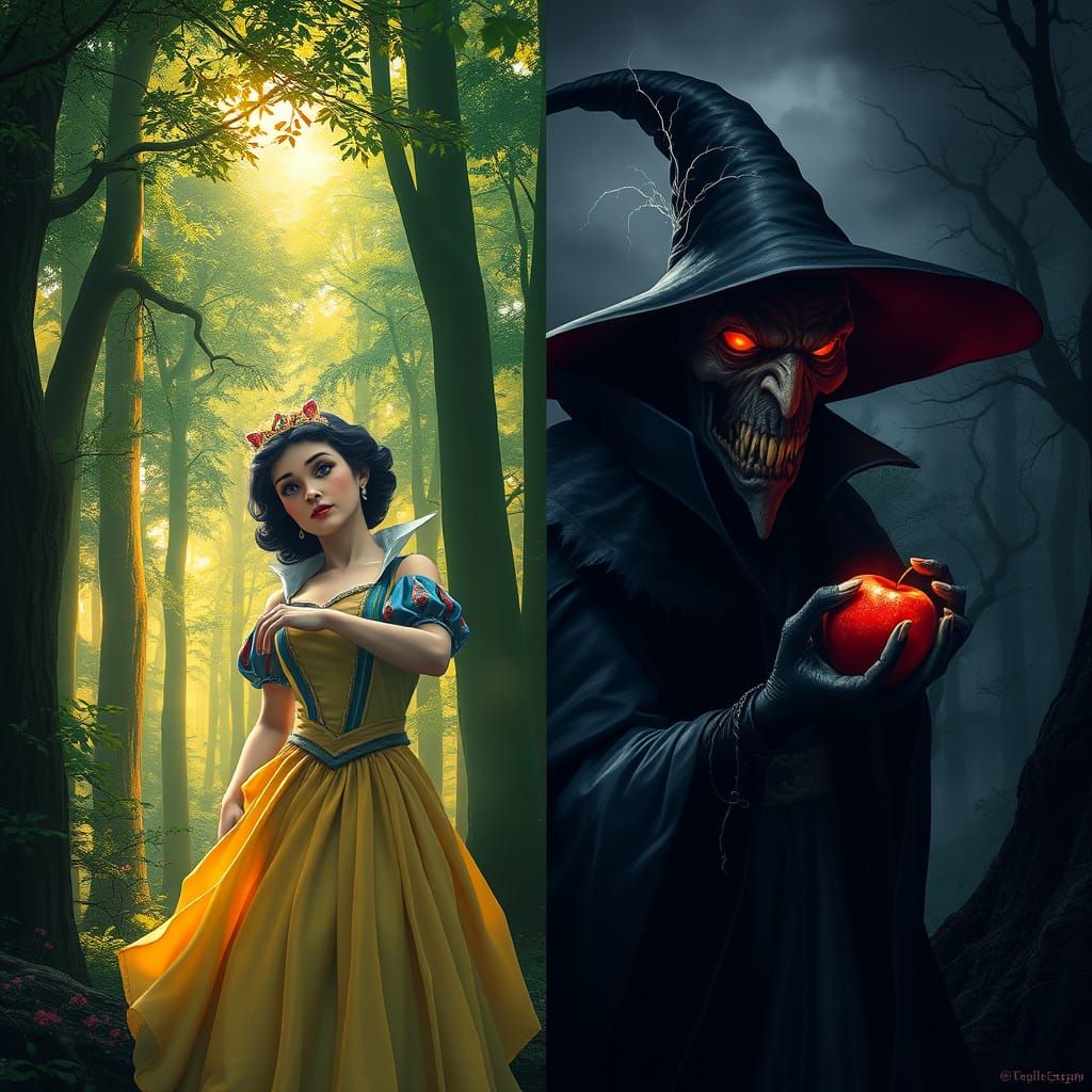 Surreal Forest of Light and Shadow, Art Nouveau vs Dark Fant...